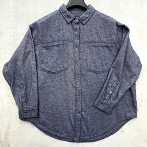 Aerie Women’s Oversized Cotton Button Front Shirt Dark Blue Gray Denim Look Sz M